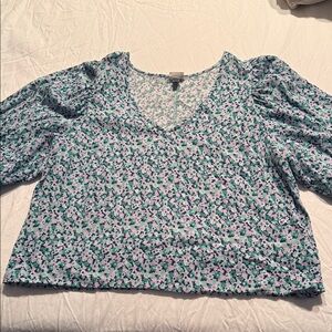 a new day Floral V-Neck Blouse - Navy blue, Lavender, Green